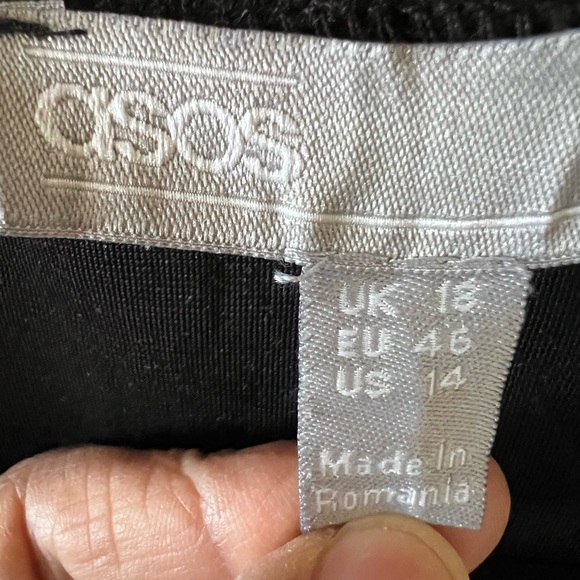 ASOS Black Velvet Dress with Colorful Floral Embroidered Bell Sleeves - Picture 4 of 6